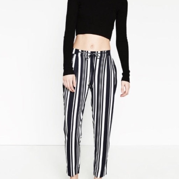 Zara Striped Drawstring Trousers Sz: XS - Picture 2 of 5